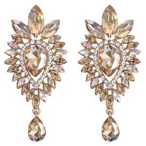 Yellow Gold with Champagne Topaz Austrian Crystal Teardrop Chandelier Earrings